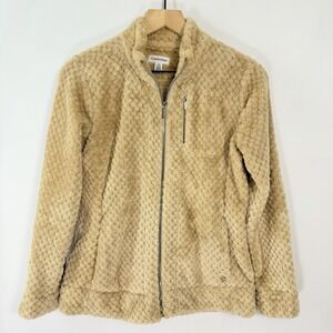 Calvin Klein Sherpa Fleece Jacket Tan Brown Zip Up Cozy Soft Womens S Textured